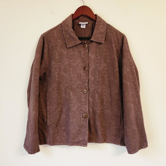 Eucalyptus Women Blazer Button Down Paisley Print Brown M Cotton Blend Classic - Picture 1 of 16